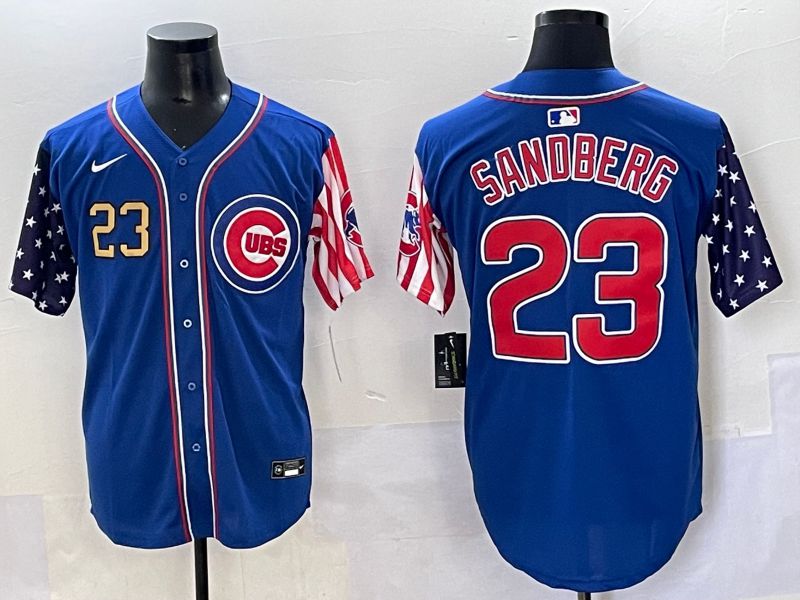 Men 2025 Chicago Cubs #23 Sandberg Blue a generation of national flags Joint Name Nike MLB Jersey style 4